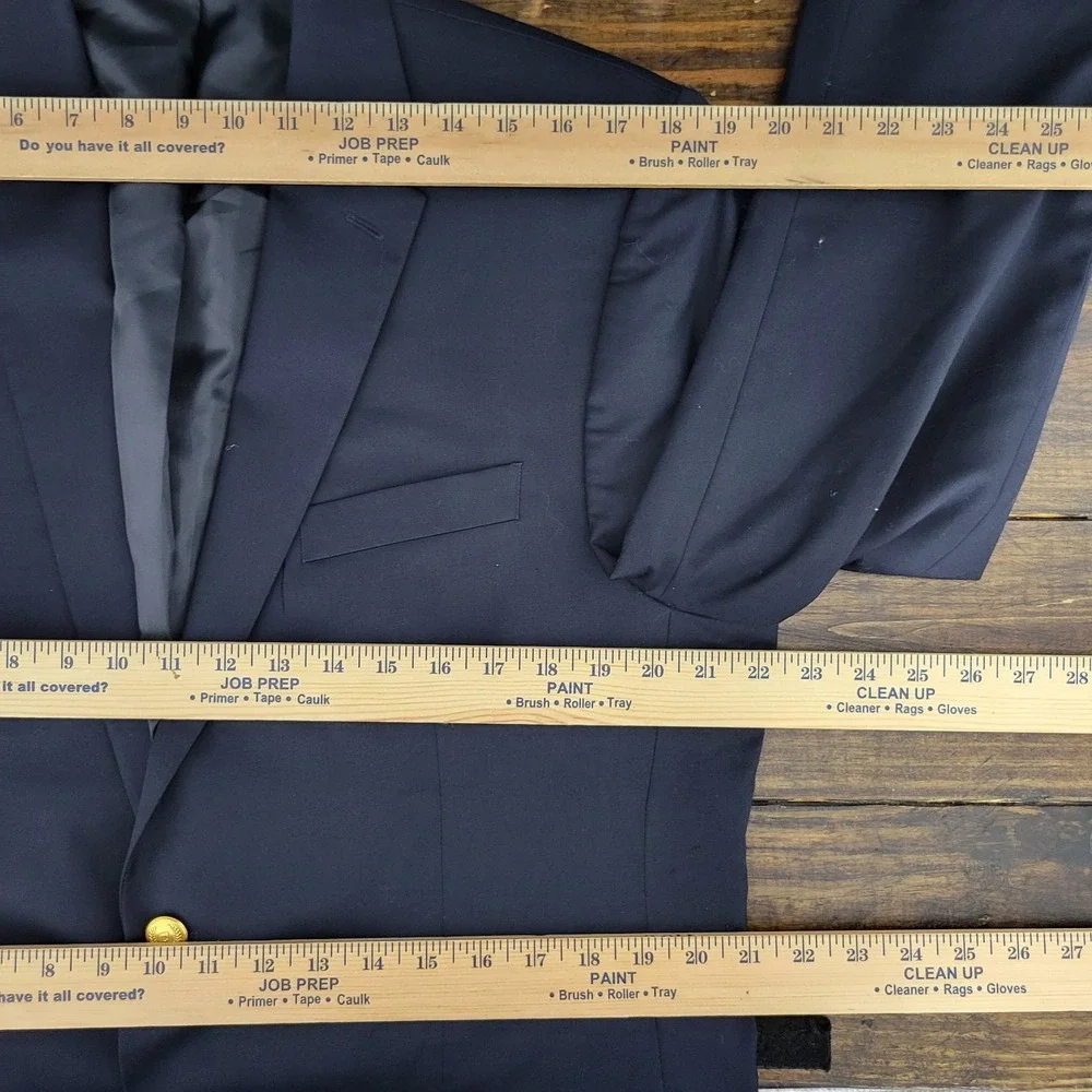 Chaps Men's Sport‎ Coat Blazer Two Golden Button Deep Navy Blue Twill Wool 42R